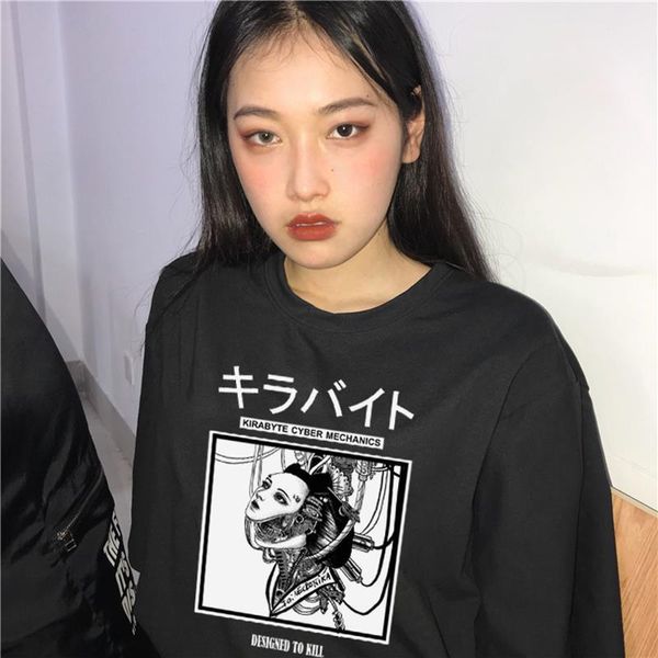 

designed to kill letter women printing machine girlfriend casual harajuku large size loose short sleeve punk ins summer vintage, White