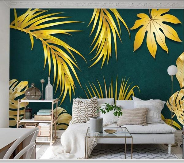 

papel de parede modern watercolor golden plant 3d wallpaper living room sofa tv wall bedroom papers home decor mural wallpapers