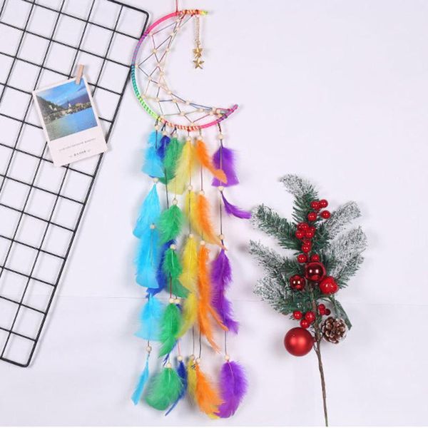 

moon star dream catcher creative colorful feathers handmade pendant for home bedroom door wall decorative hanging ornament gifts objects & f