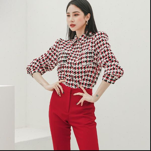 

blusa elegant plaid women blouses turn down collar long sleeve formal office ol, White