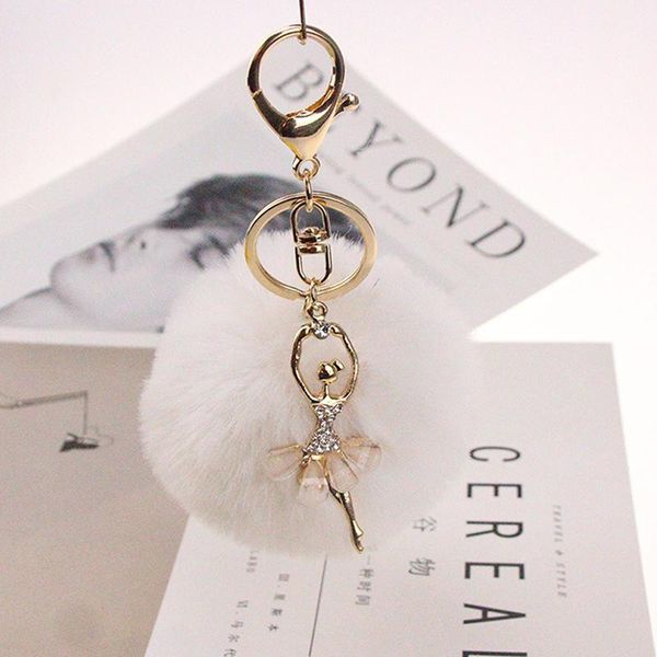 

bag parts & accessories simple design keychain fake fur ball key chain ballet angel girl fourrure pompon women jewelry, Black