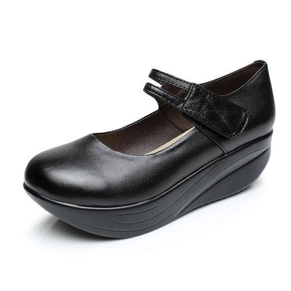 

platform black shoes women summer genuine leather swing ol female 2021 belt casual lady dress