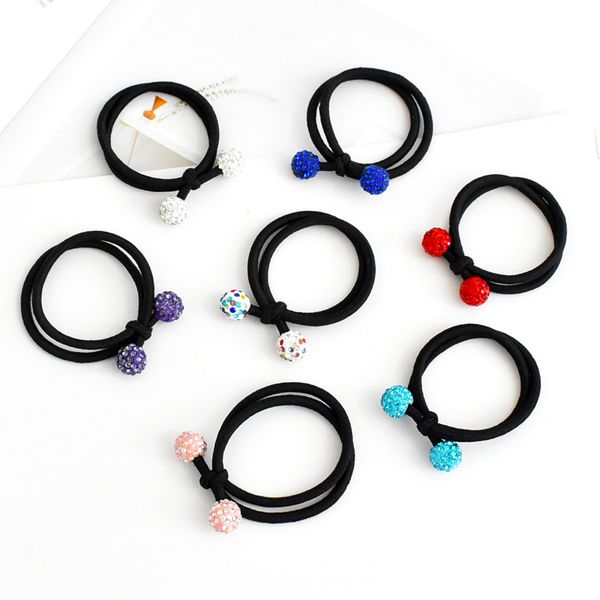 

korea ball girl hair ropes crystal pearl elastic rubber band for kids woman hairs ties accessories 0362, Slivery;white