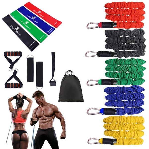 

resistance bands set elastic exercise tube with heavy duty protective nylon sleeves full body workout physical therapy equipment