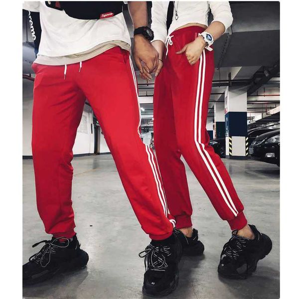 

women's pants & capris 2021 women man jogging sweatpants side stripe baggy sports couple oversize harajuku streetwear fashion trousers, Black;white
