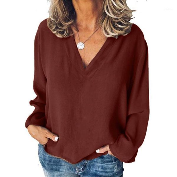 

women's blouses & shirts women casual solid v-neck long sleeve blouse blusas female plus size femme blusas1 6os6, White