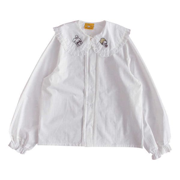 

women's knits & tees fall cute fashion sweet women blouse harajuku kawaii rabbit long sleeve shirts teen girl lolita white peter p