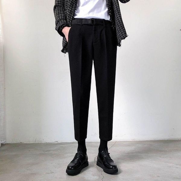 

men's suits & blazers men 2021 autumn winter solid color woolen suit pants fashion business casual straight trousers loose o357, White;black