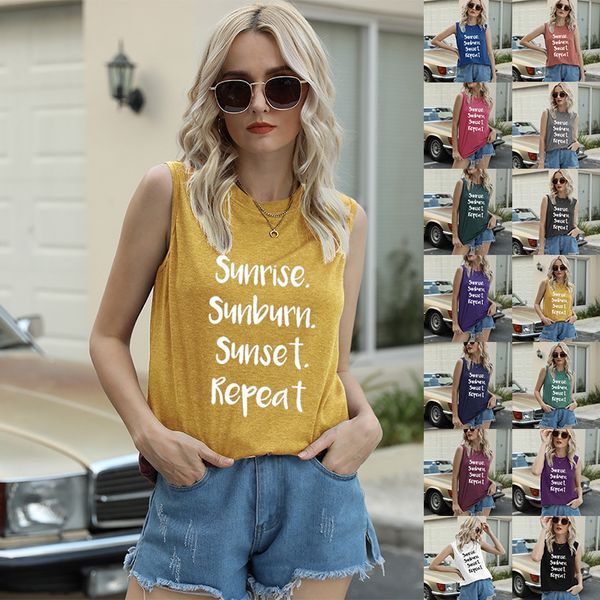 

summer t shirt blouse print letter pattern basic sleeveless vest, White