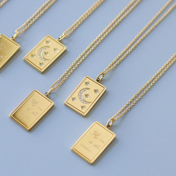 

chains stainess steel gold moon star square clavicle chain necklace collar statement double sided pendant for female bijoux, Silver