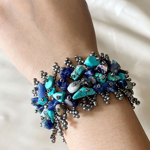 

charm bracelets vintage beaded stone bracelet statement retro bohemian holiday fashion jewelry accessories selling gift, Golden;silver