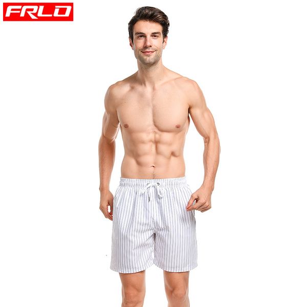 

Frlo Fast Dry Pants Men's Loose Large Fashionable White Striped Beach Swimming Trunks, White;black