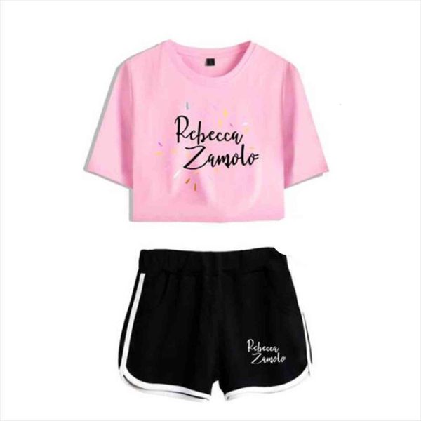 

summer sets zamfam merch women tracksuits rebecca zamolo short sleeve crop shorts sweat suits two piece outfit, Gray