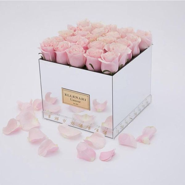 

creative home decor acrylic mirror flower box customized eternal jewelry packaging transparent rose gift vases