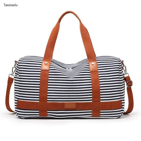 

duffel bags classic striped travel luggage handbag suitcase canvas pu leather waterproof shoulder crossbody weekend tote pack