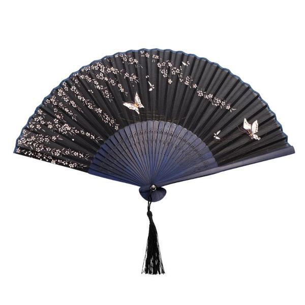 

folding hollowed bamboo hand fan with tassel wedding party gift sakura favor