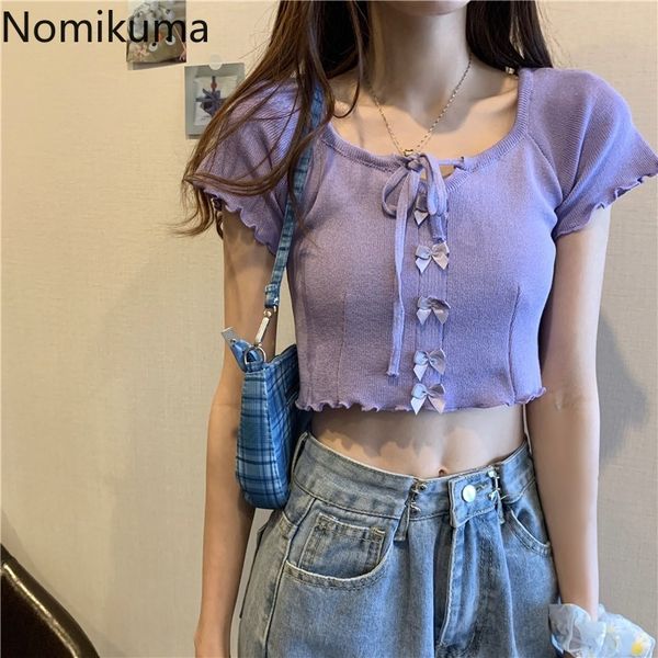 

nomikuma summer y2k t shirts women solid color short sleeve tshirts female high street cropped camisetas femme 210514, White
