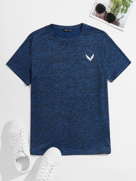 

men bird print marled knit tee o67l#, White;black