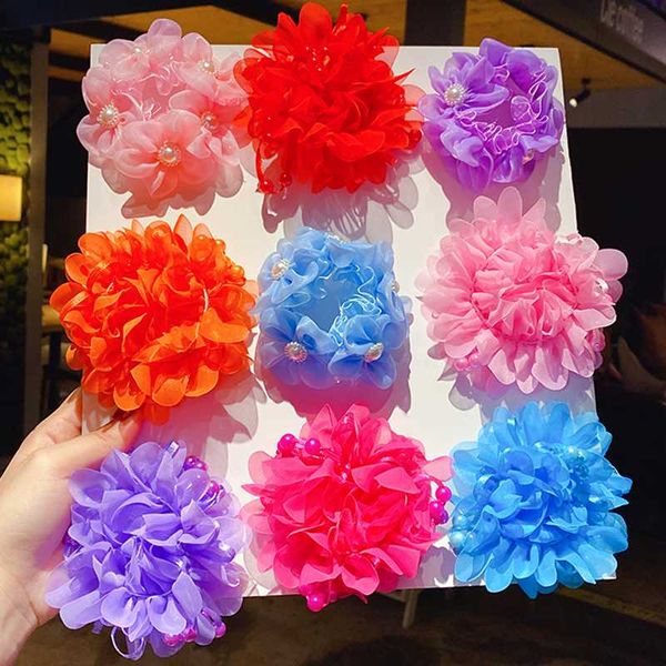 

hair accessories 1pc big flower elastic hairband ties bun holder rubber bands small girls cute pearls fabric wreaths crowns kids, Slivery;white