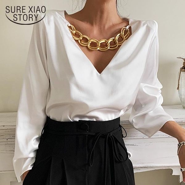 

women's blouses & shirts loose long sleeve fashion women streetwear 2021 solid v neck blouse and black white female clothing 13066