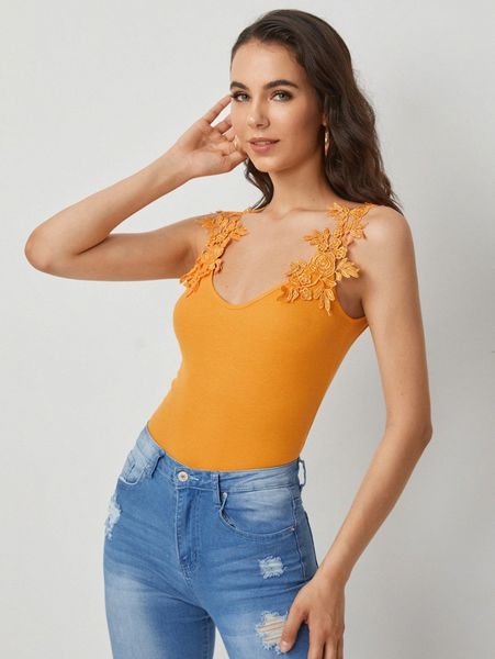 

guipure lace applique cami 614k#, White