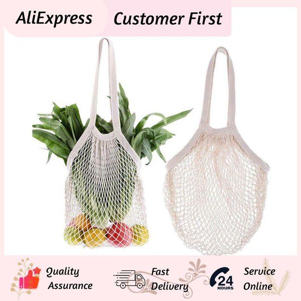 

storage bags reusable grocery for fruit vegetable bag portable wash cotton mesh string organic organizer handbag short handle net tote