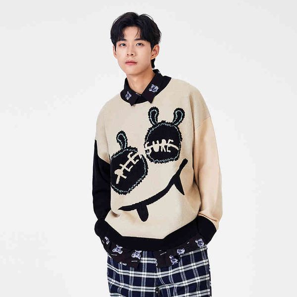 

semir men autumn 2021 new oversize japane style lazy fun cartoon big pattern couple sweater for, Black