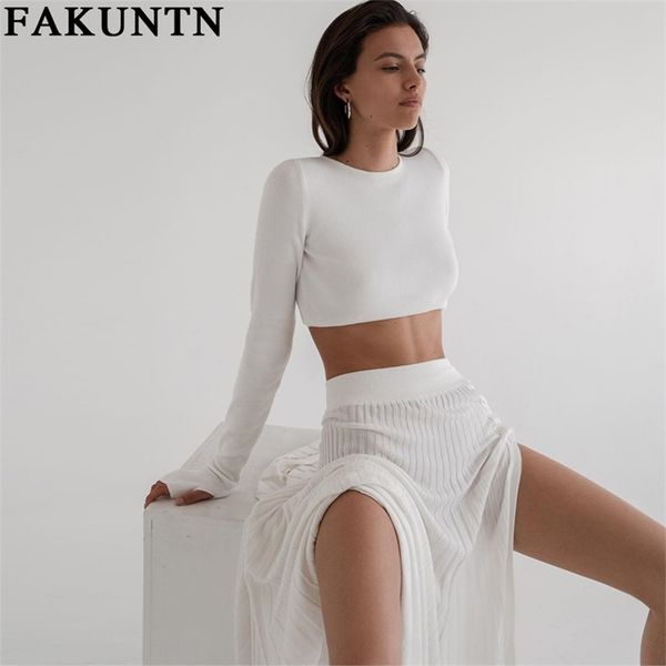 

women suit two piece set autumn winter clothing women knitted suit lounge wear sweater pleated skirt two piece skirt set 210407, White