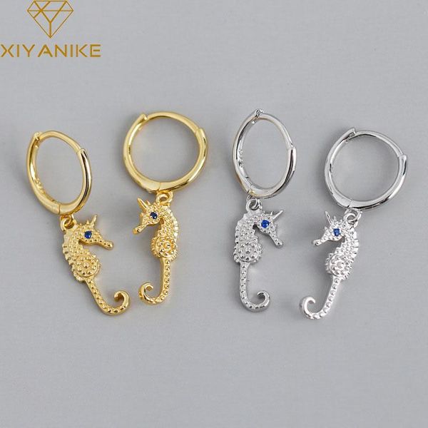 

hoop & huggie goldria 925 sterling silver ly arrived seahorse shape earrings female lovely sweet gift for girlfriend prevent allergy, Golden;silver