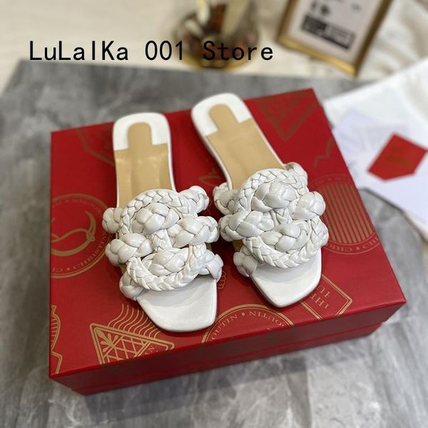 

80% off shoes fashion new summer women slippers turn over weave slides ladies mules square toe flat casual beach shoes woman sandalias, Black