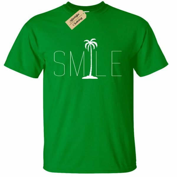 

mens smile t-shirt graphic palm trees ocean beach rear, White;black