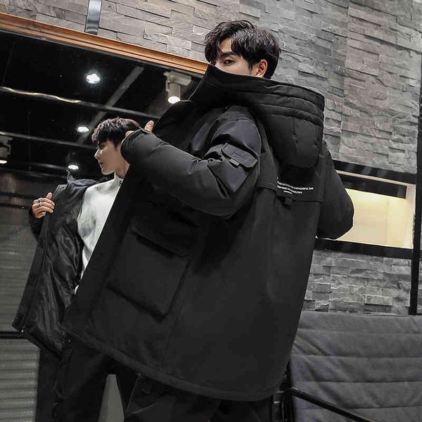 

men's jackets male jacket of medium-length winter weight with hood white duck down korean casual wear long, Black;brown