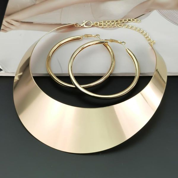 

earrings & necklace manilai punk metal torques choker jewelry sets gold color collar necklaces set for women statement collier, Silver