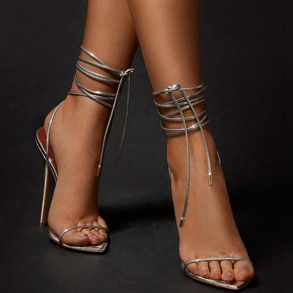 

sandals fashion silver ankle strap thin heel women's shoes, Black