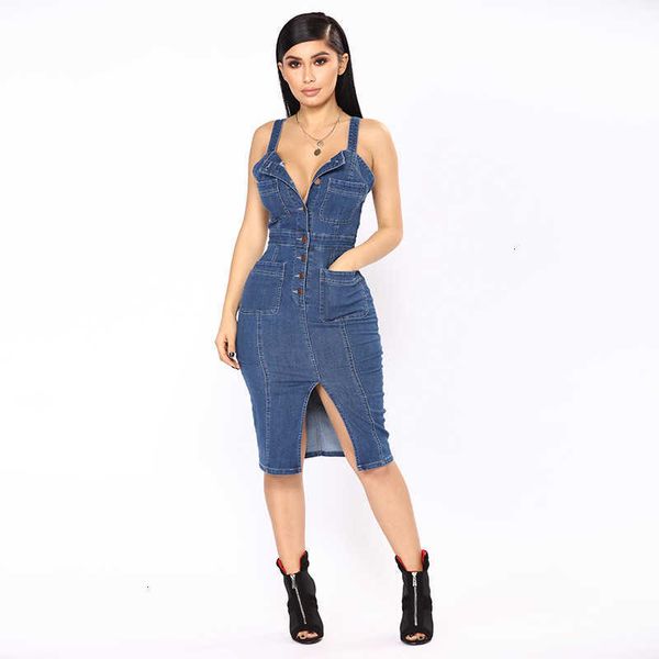 

casual dresses summer robe femme spaghetti strap open button jeans bodycon women streetwear elegant sun denim dgml, Black;gray
