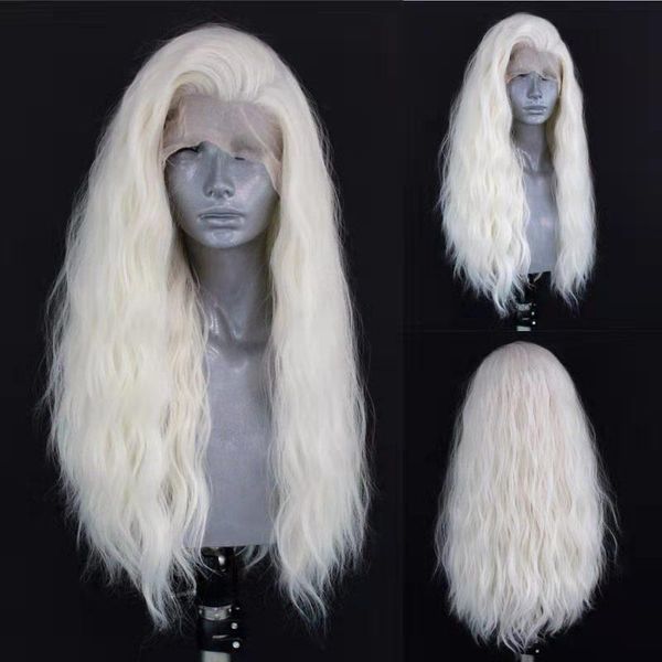

synthetic wigs blonde color long wavy lace front wig hear resistant fiber hair side part glueless cosplay for women, Black