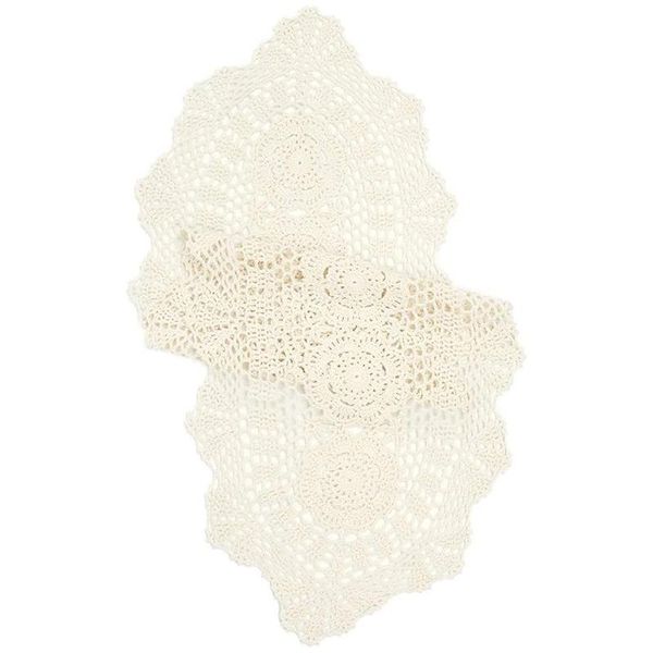 

table cloth crochet floral runner beige handmade rustic pattern doilies