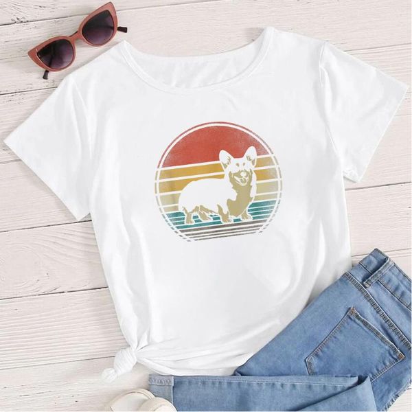 

women's t-shirt cute dog vetement femme 2021 tee shirts soft girl aesthetic clothes kawaii harajuku urban gypsy fashion brazil, White