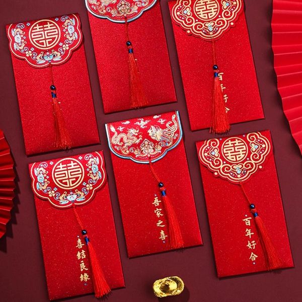 Confezione regalo 1/3pcs Busta rossa 2022 Anno cinese Hong Bao Festival di primavera Matrimonio Tasca per soldi fortunati Borsa per regali per bambini