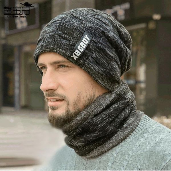 

hats, scarves & gloves sets jiayan 2pcs men's hats winter accessories warm scarf set knitted beanie cap casual hat wholesale 2021, Blue;gray