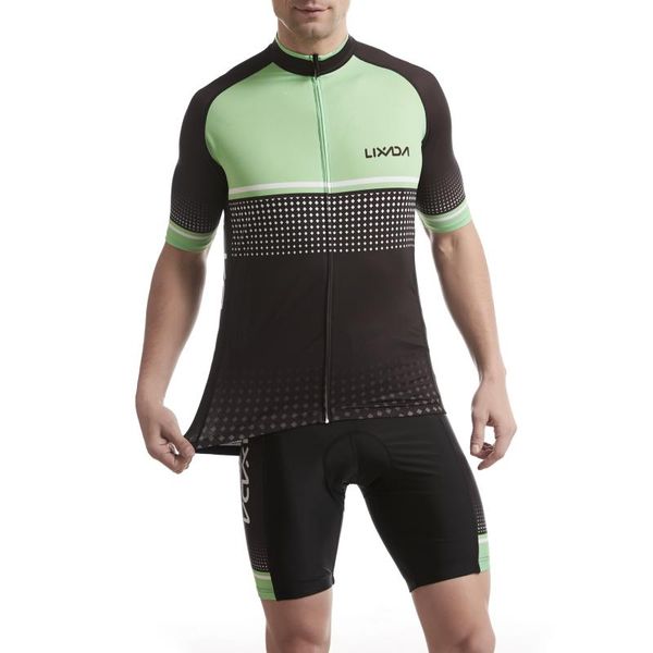 

lixada cycling jersey set breathable quick-dry short sleeve biking shirt and foam padded shorts men mtb bicycle outfit suit racing sets, Black;blue
