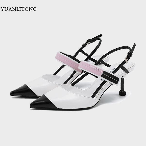

sandals 2021 women's pointed toe fashion high-heel summer shoes cat with color matching, Black
