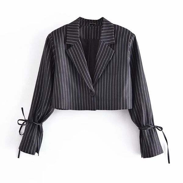 

women's suits & blazers 2021 women fashion striped single button cropped blazer long sleeves notched collar vintage female short coat w, White;black