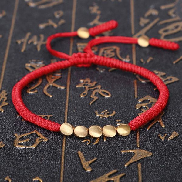 

beaded, strands handmade copper beads braided bracelet on hand adjustable lucky red rope brass beaded bracelets for girls boys, Black