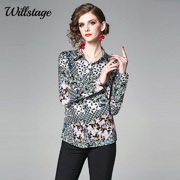 

women's blouses & shirts willstage floral printed shirt women long sleeve blouse fashion collar formal office ladies work wear 2021 aut, White