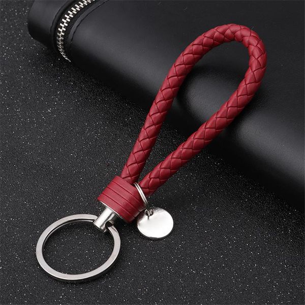 

keychains 20 colors pu leather braided rope keychain diy bag pendant key chain holder car keyrings men women, Silver