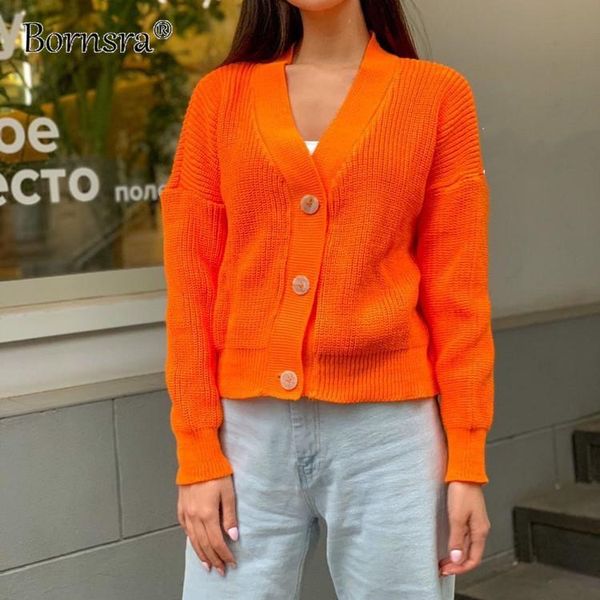 

women's knits & tees bornsra 2021 autumn winter solid color knitted cardigan jacket commuter single-breasted long-sleeved sweater femal, White