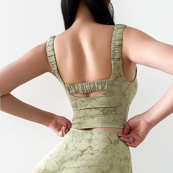 

dyeing high shockproof sports bras for women gym vest style fitness bra elastic activewear running u collar yoga outfit