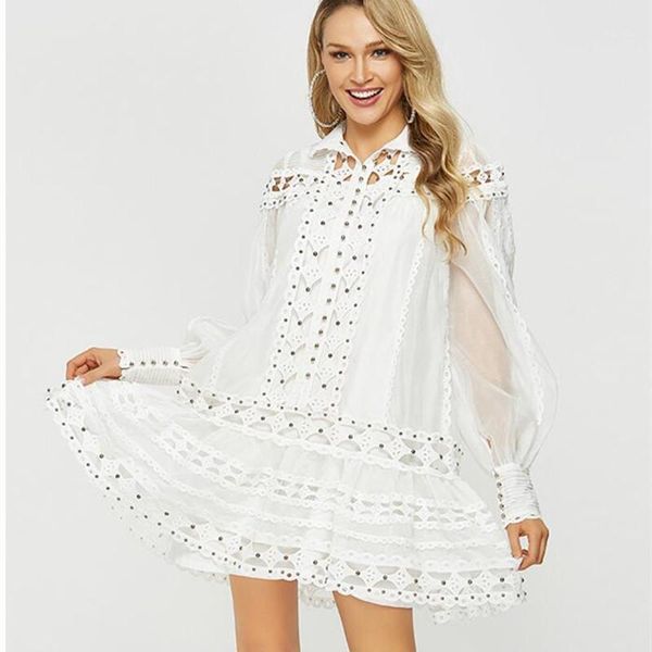 

women runway dress 2021 fashion beaded lace hollow out organza autumn elegant vestidos female casual dresses, Black;gray