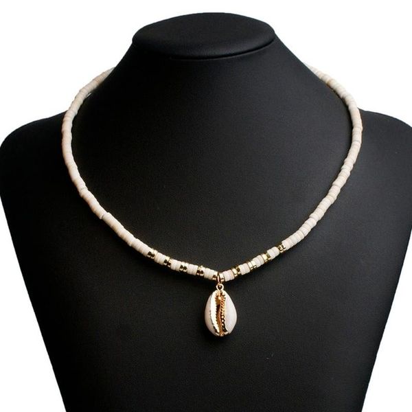 

pendant necklaces soft ceremic shell for women girls trendy beaded choker necklace summer beach fashion jewelry gifts, Silver